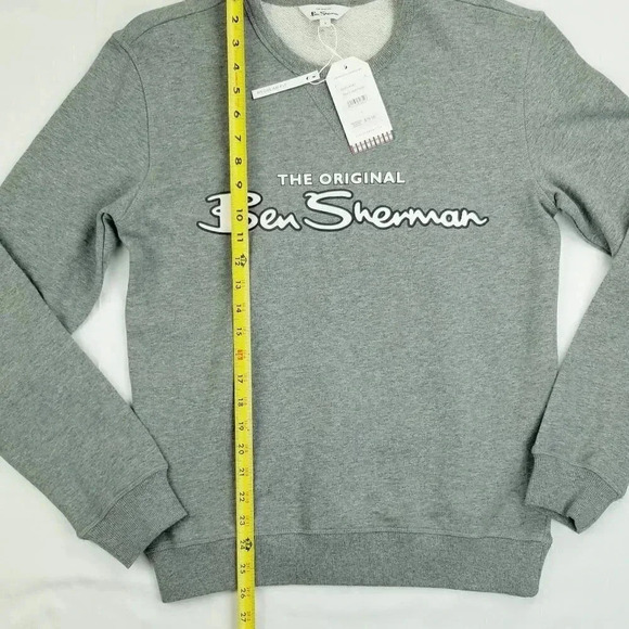 Ben Sherman Small Grey Heather Long Sleeve Men's Logo Crew Neck Cotton Sweater - Picture 7 of 10